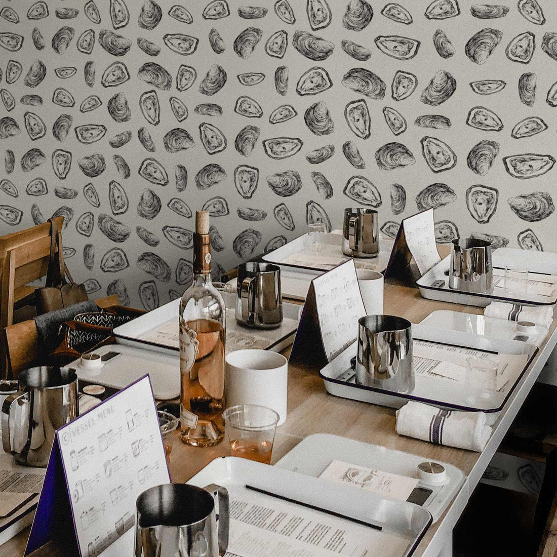 gourmet food inspired wallpaper with oysters for restaurant interior