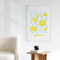 amalfi inspired art print with bright yellow lemons
