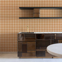 orange houndstooth printed wallpaper for modern kitchen design