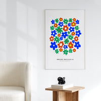retro flowers print art poster in primary colors