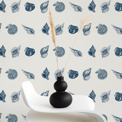 Coastal Shells In Navy Wallpaper