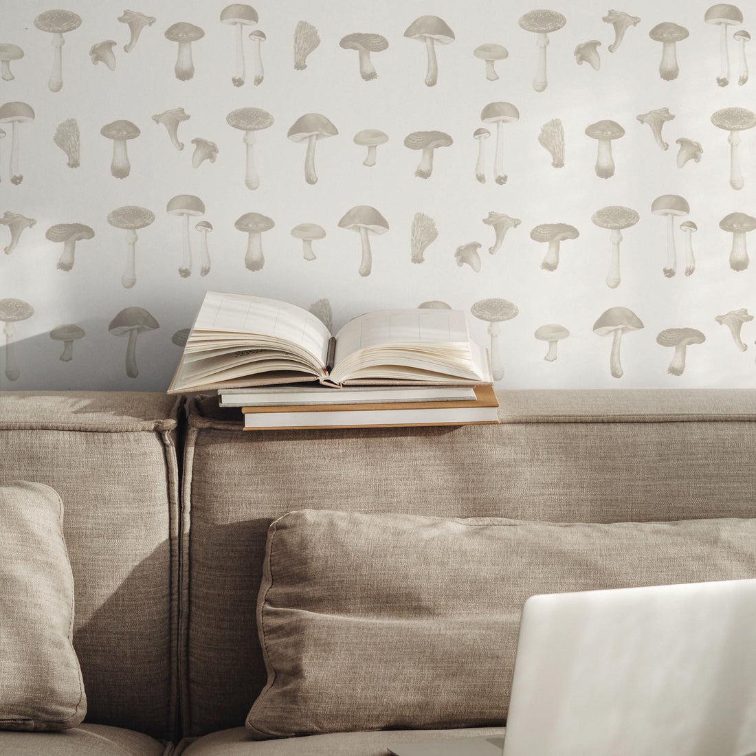 light beige tiny mushrooms pattern removable wallpaper for neutral living room