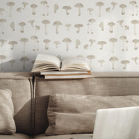 light beige tiny mushrooms pattern removable wallpaper for neutral living room