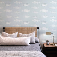 retro fish inspired wallpaper pattern for bedroom interior