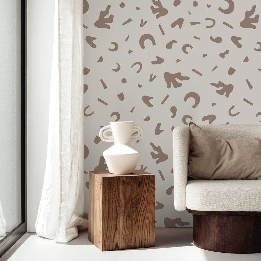 brown funky shapes removable wallpaper for living room