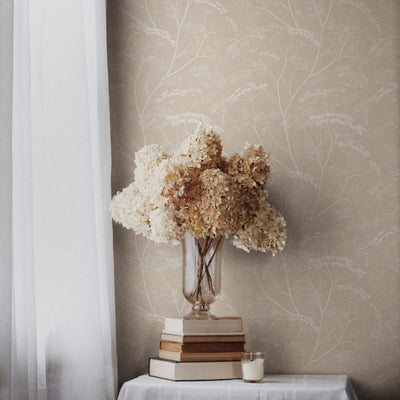 Hazelnut color botanical wildflower wallpaper