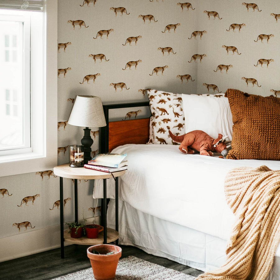 safari theme kids bedroom wallpaper with leopard 