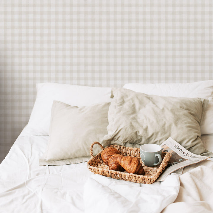 neutral small gingham print bedroom removable wallpaper