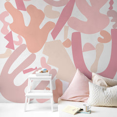 Pastel pink abstract Matisse-style cutout shapes wall mural