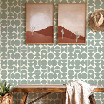 green geometric shapes bohemian entryway wallpaper