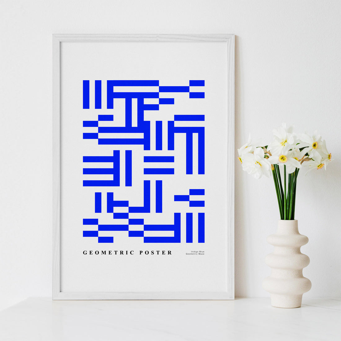 geometric lines inspired art print in blue