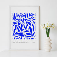 matisse inspired botanical leaves art print in indigo blue
