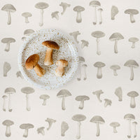 food inspired wallpaper with wild mushrooms pattern in neutral color scheme