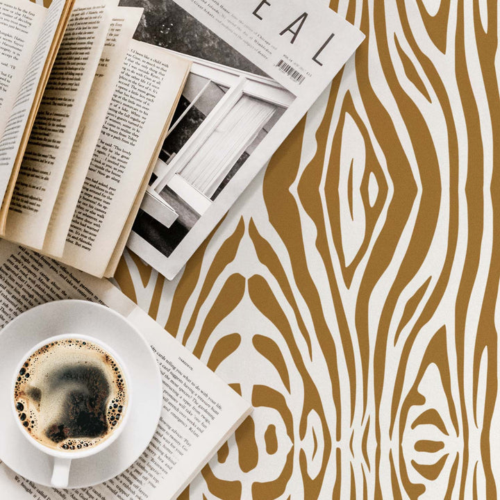 tiger print wallpaper in bright faux gold color