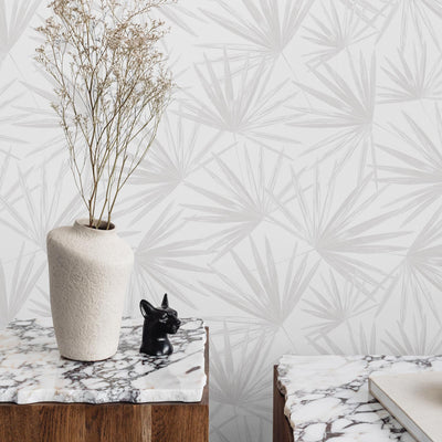 Neutral tropical design wallpaper in fog color