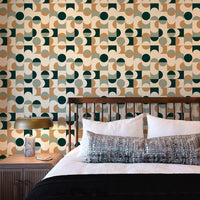 small vintage geometric circles wallpaper for bedroom interior