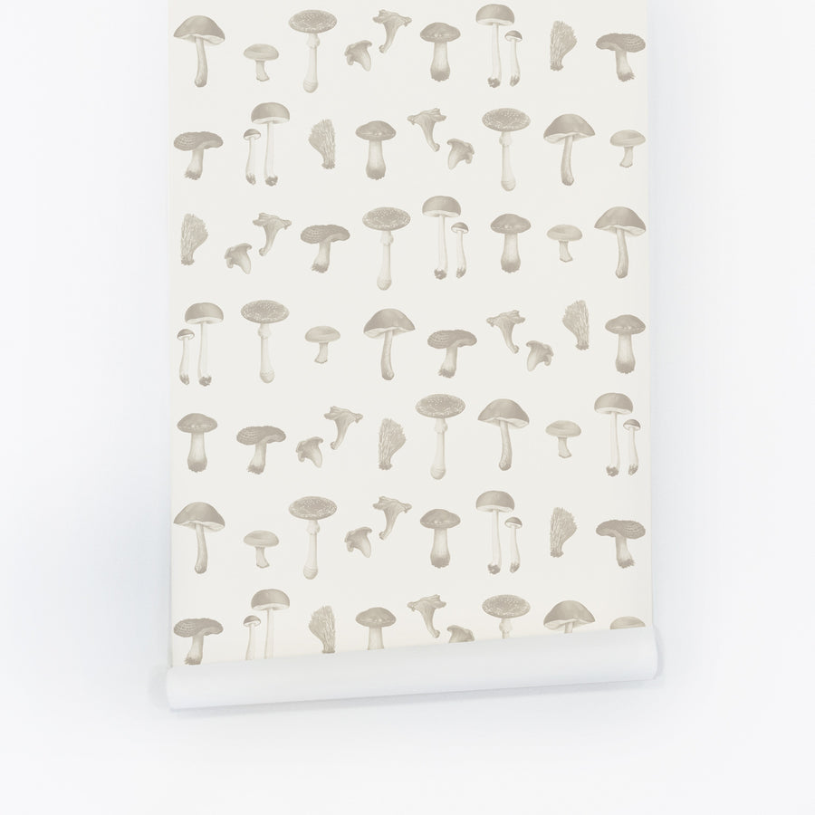 light beige tiny mushrooms pattern wallpaper peel and stick