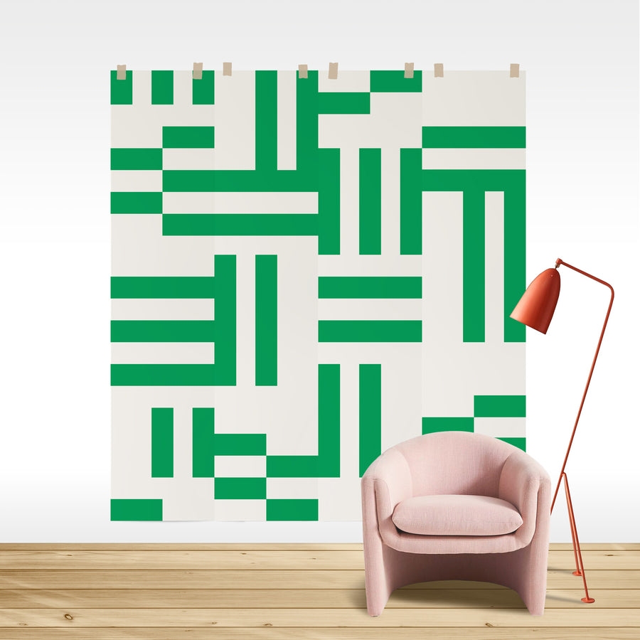 abstract green lines print wall mural design