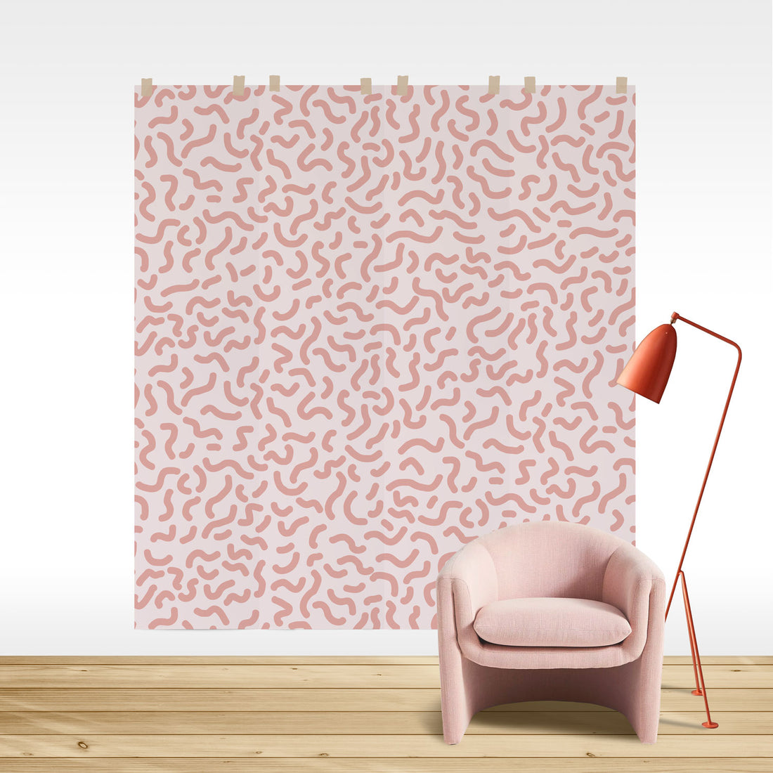 fun pink wall mural with lines pattern