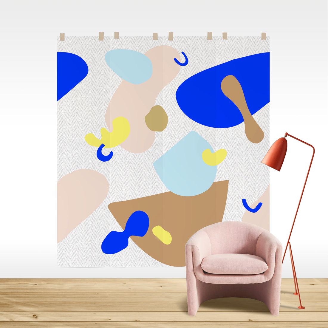 hand painted shapes print wall mural with herringbone pattern