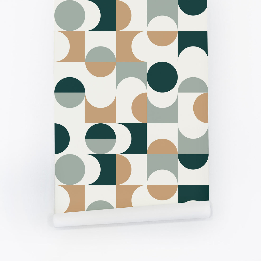 green removable wallpaper with retro geometric shapes