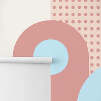 geometric shapes wall mural close up in pastel colors