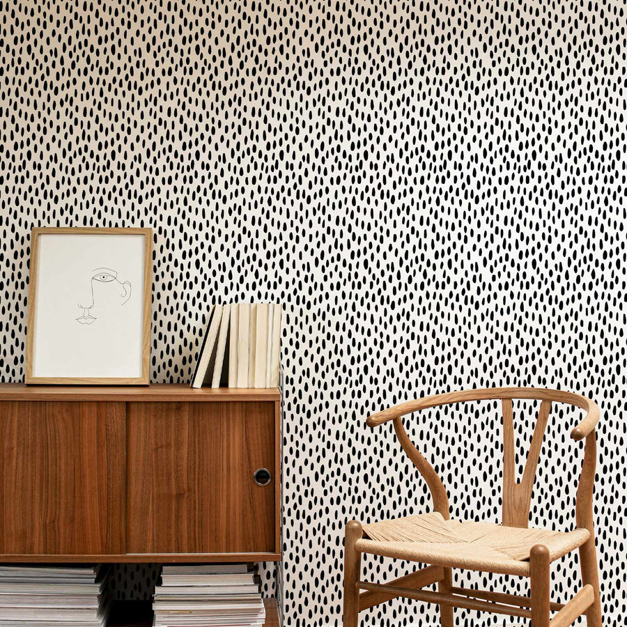 tiny black raindrops wallpaper for modern scandinavian interior design