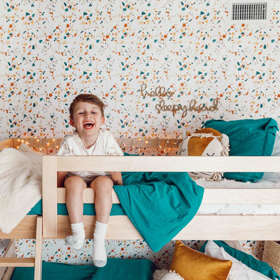 colorful terrazzo design removable wallpaper for small boys bedroom interior