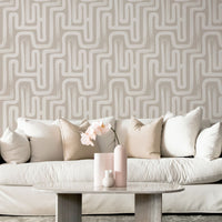 beige maze inspired removable wallpaper for living room interior