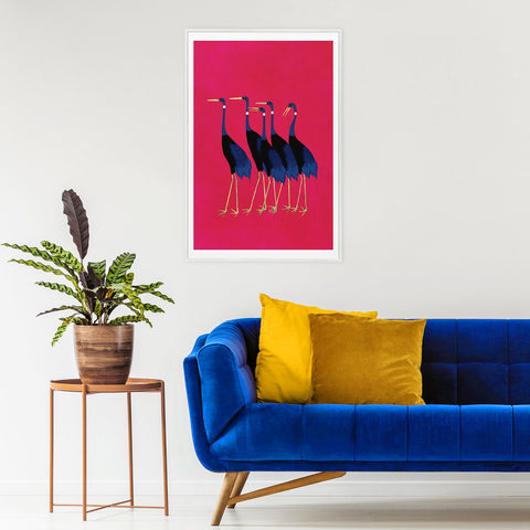 Five Birds Walking Art Poster