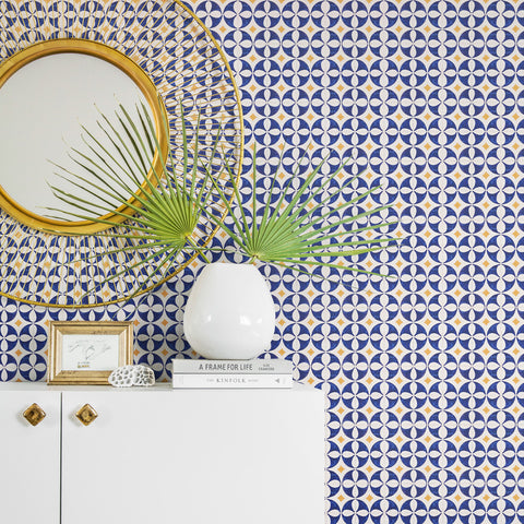 Blue and yellow tile wallpaper