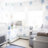 boys nursery interior with blue air balloon removable wallpaper