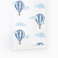watercolor blue air balloon pattern peel and stick wallpaper