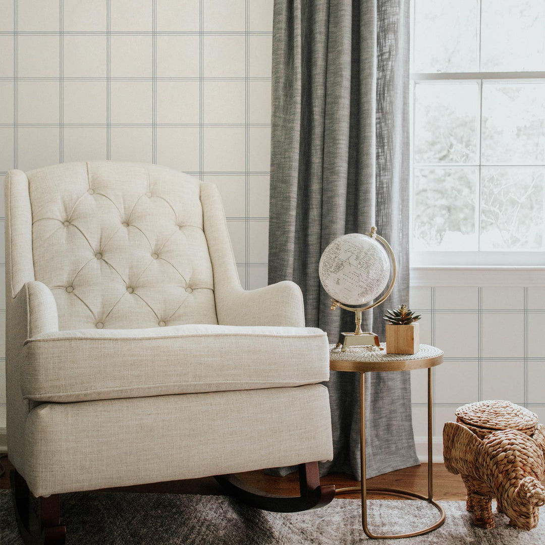 blue classic plaid design wallpaper in kids nursery