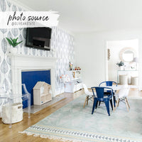 blue kids playroom interior with botanical leaves pattern removable wallpaper