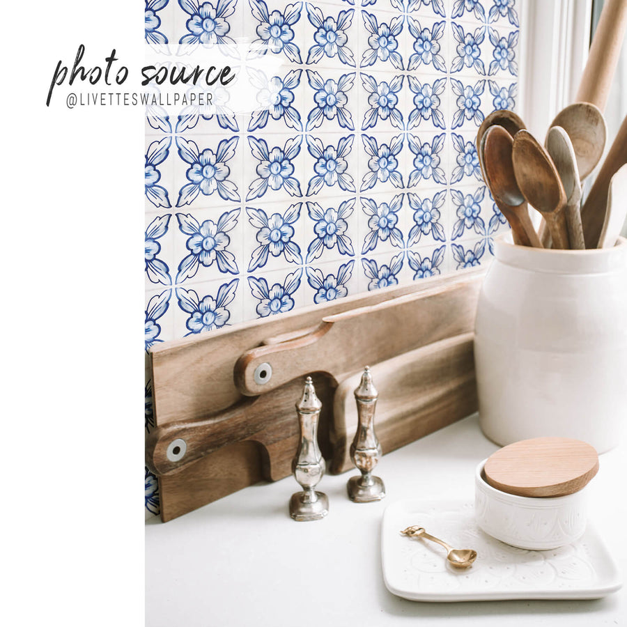 blue portugal tile print removable wallpaper for kitchen
