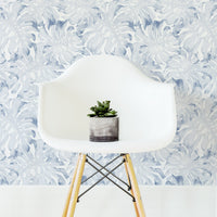 soft blue tropical inspired wallpaper design for beach house interior