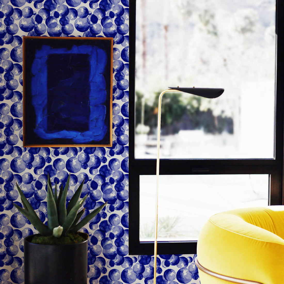 blueberry inspired blue wallpaper design for living room