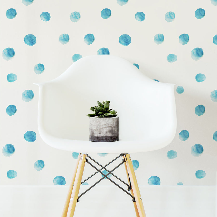 blue watercolor dot removable wallpaper for nursery