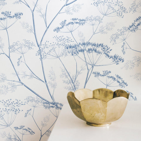 Denim Blue botanical wildflower wallpaper