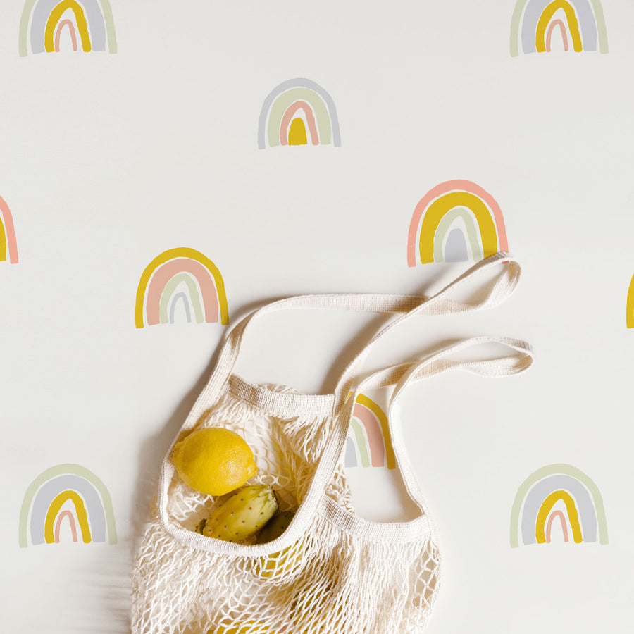 Modern rainbow pattern removable wallpaper with pastel colors