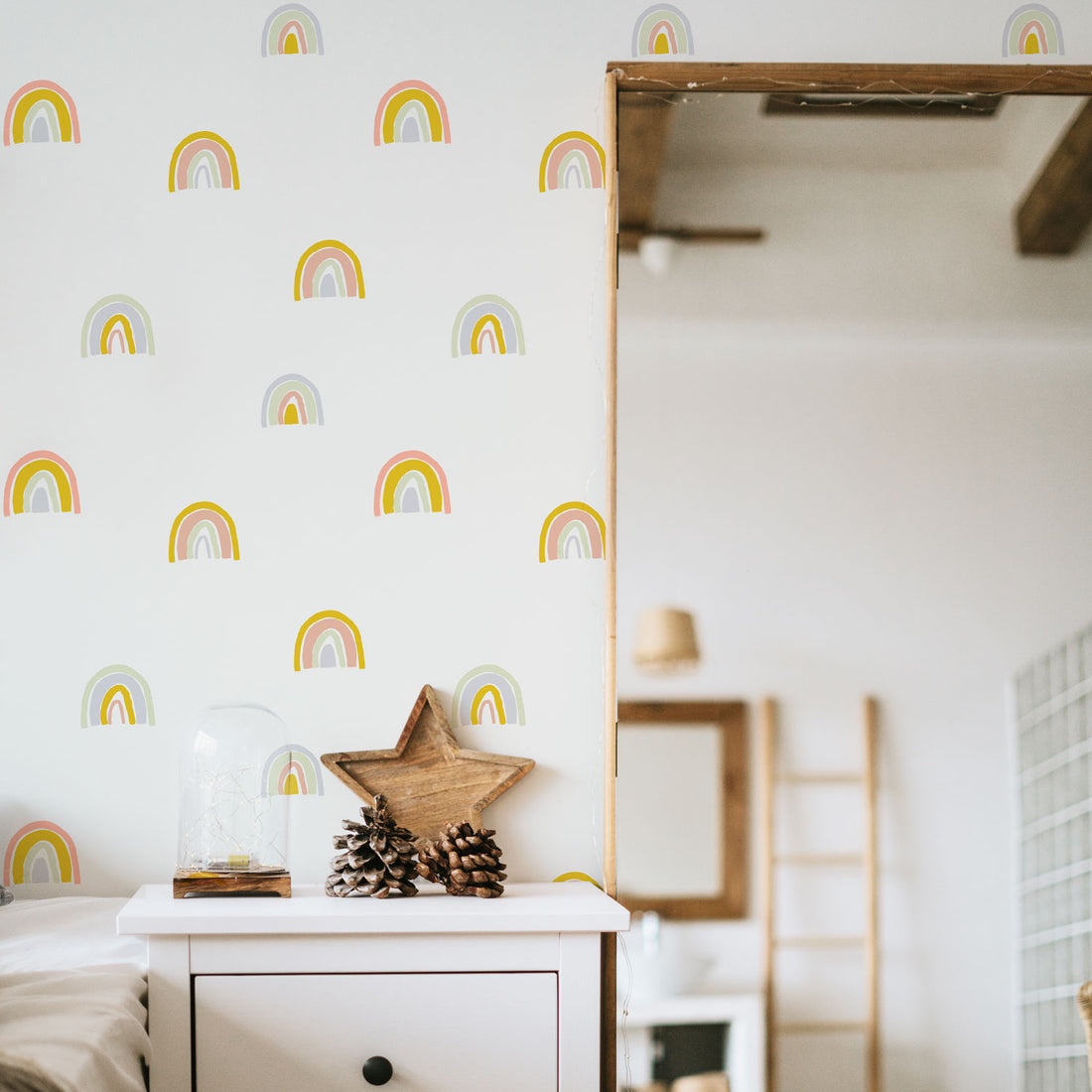 Rainbow removable wallpaper for boho kid's room interiors