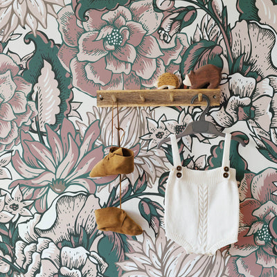 Boho floral nursery wallpaper
