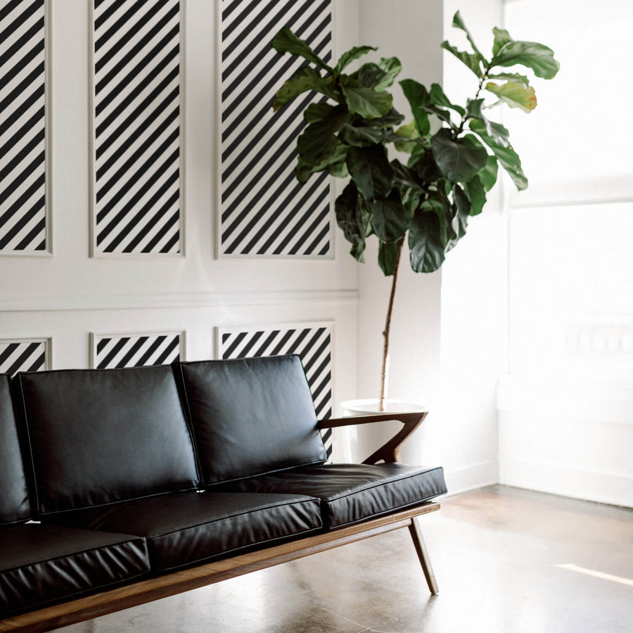 bold scandinavian design stripe print wallpaper with plants