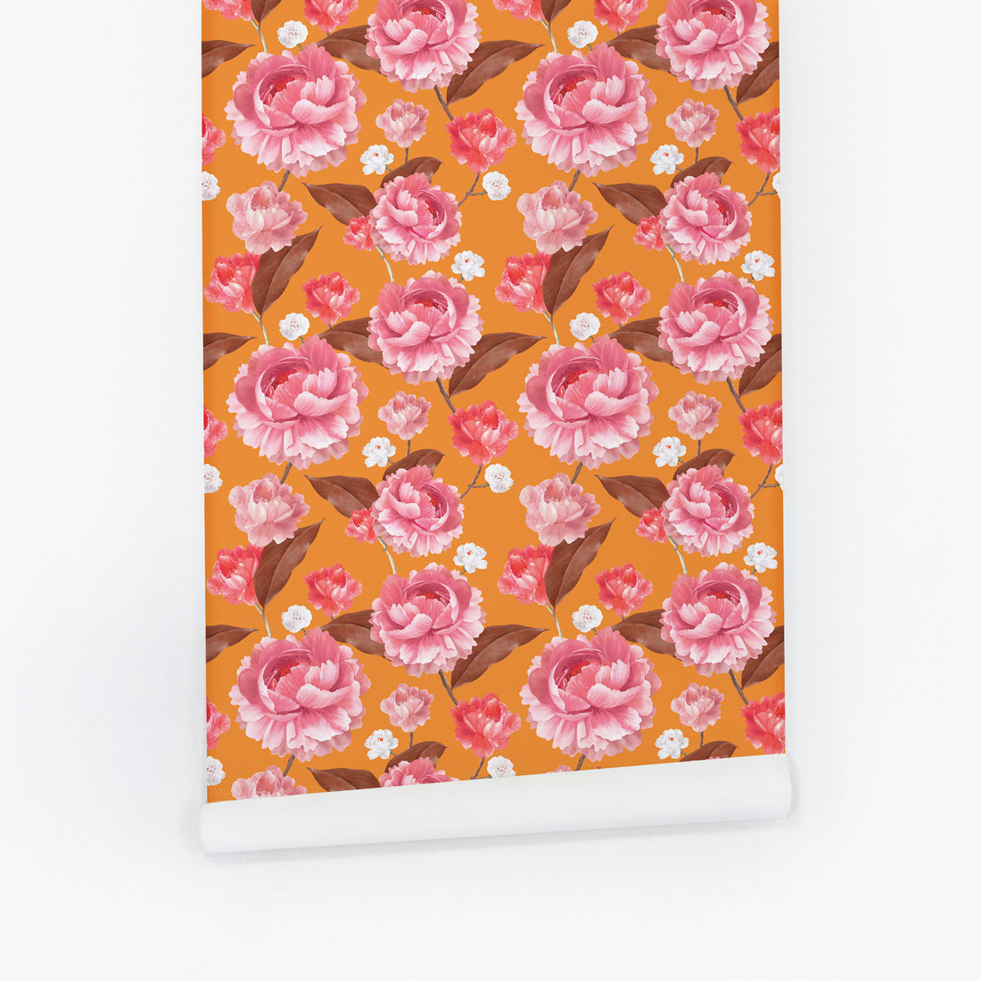 Colorful floral design removable wallpaper with orange and pink tones