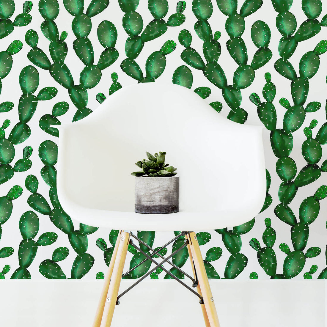 Watercolor cactus removable wallpaper for kid's room interior