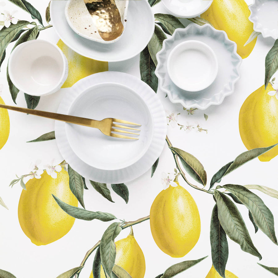Lemons removable wallpaper for modern white kitchen interior