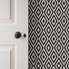 classic diamond shape removable wallpaper in black and white for elegant apartment