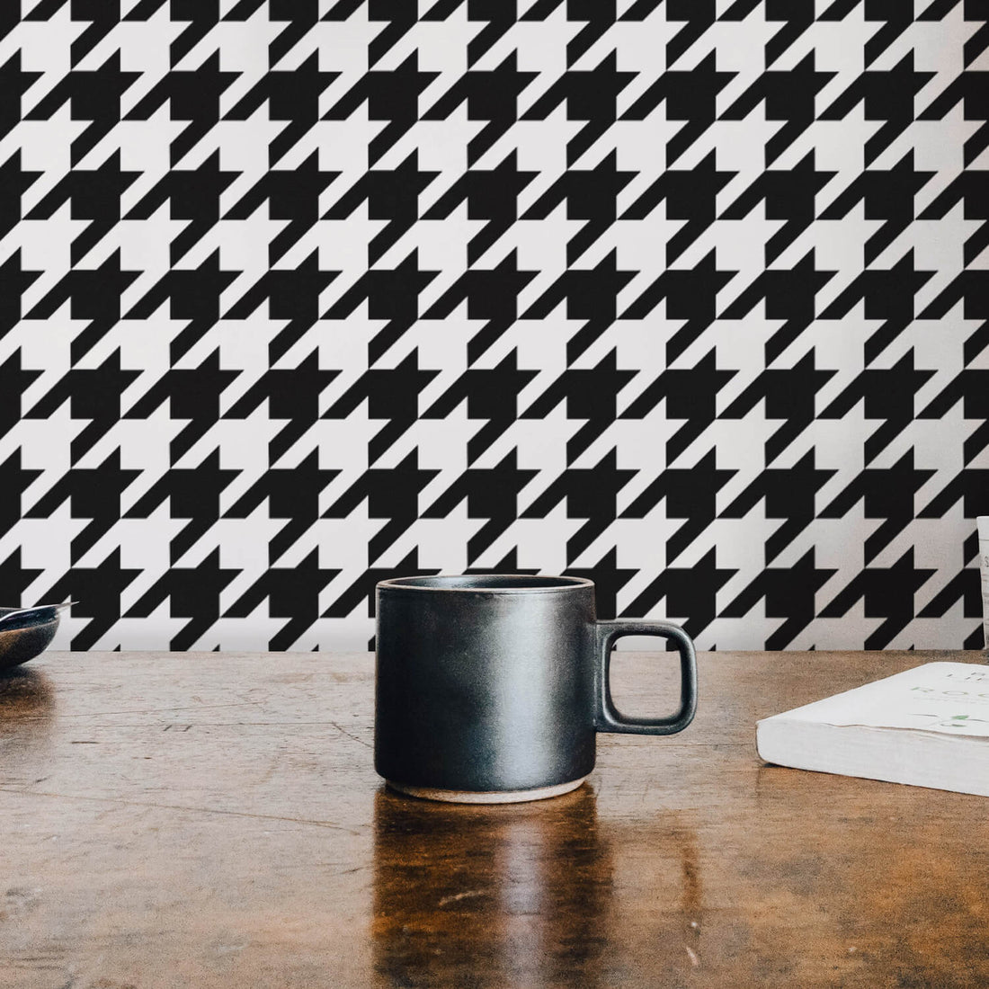 classic black and white houndstooth pattern removable wallpaper for chic interior design