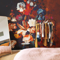 bright and colorful floral wall mural design for bedroom interior